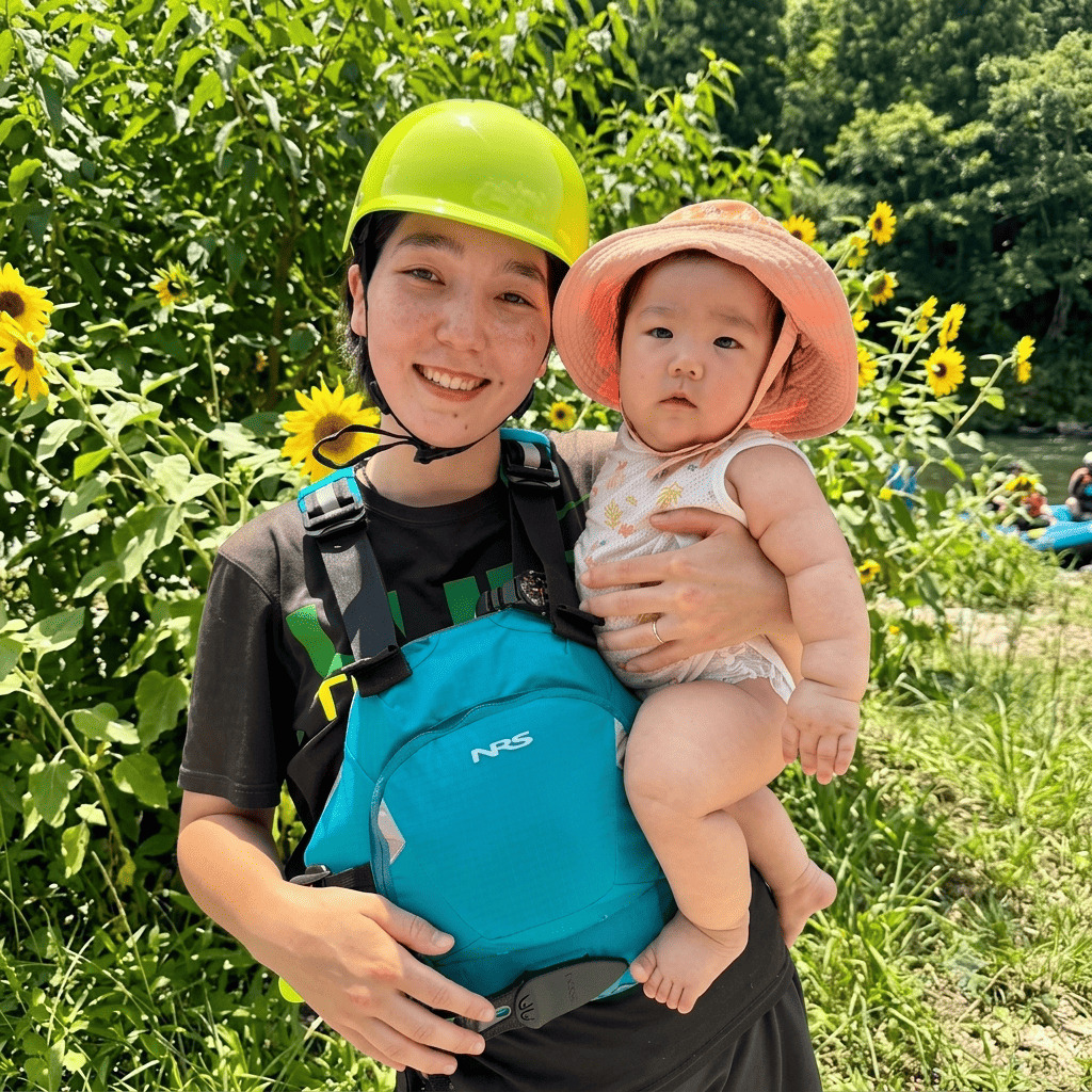 Nikki Miyamoto, river guide at Happy Raft rafting company, on the Yoshino River in the Oboke gorge, Japan.